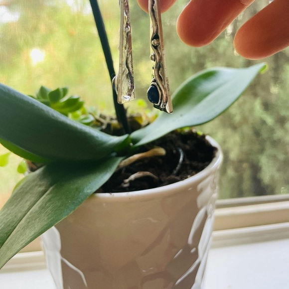 Metal Silver Boho Inlaid Blue Stone Drop Earrings - Picture 5 of 7